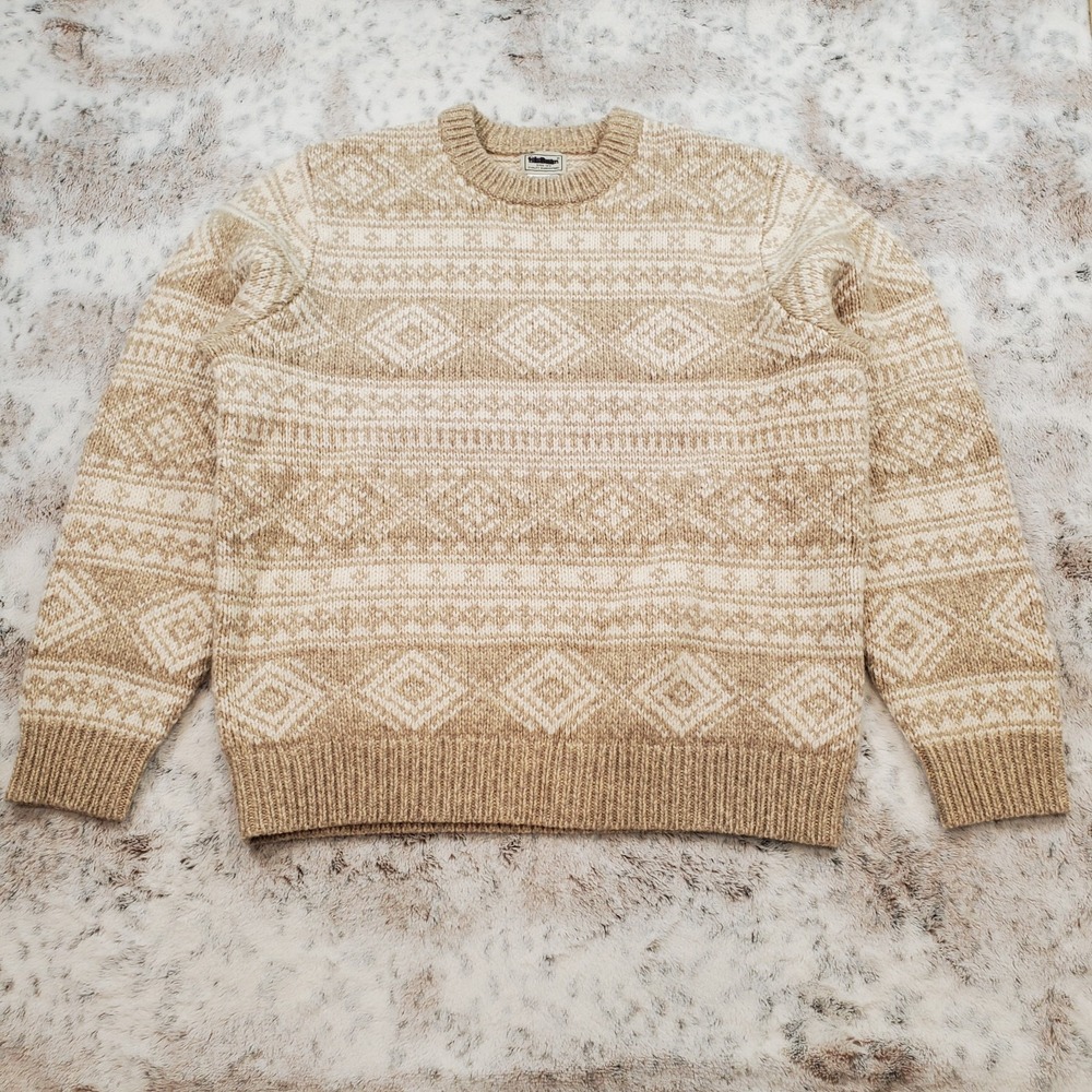 NEW LL Bean Men's L Ragg Lambswool Fair Isle Crew Neck Natural Fair Isle Beige